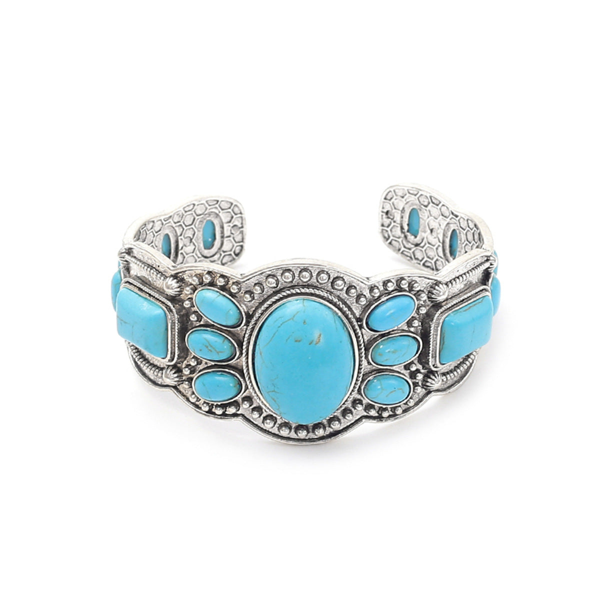 Wholesale Exaggerated exotic ethnic retro turquoise open bracelet