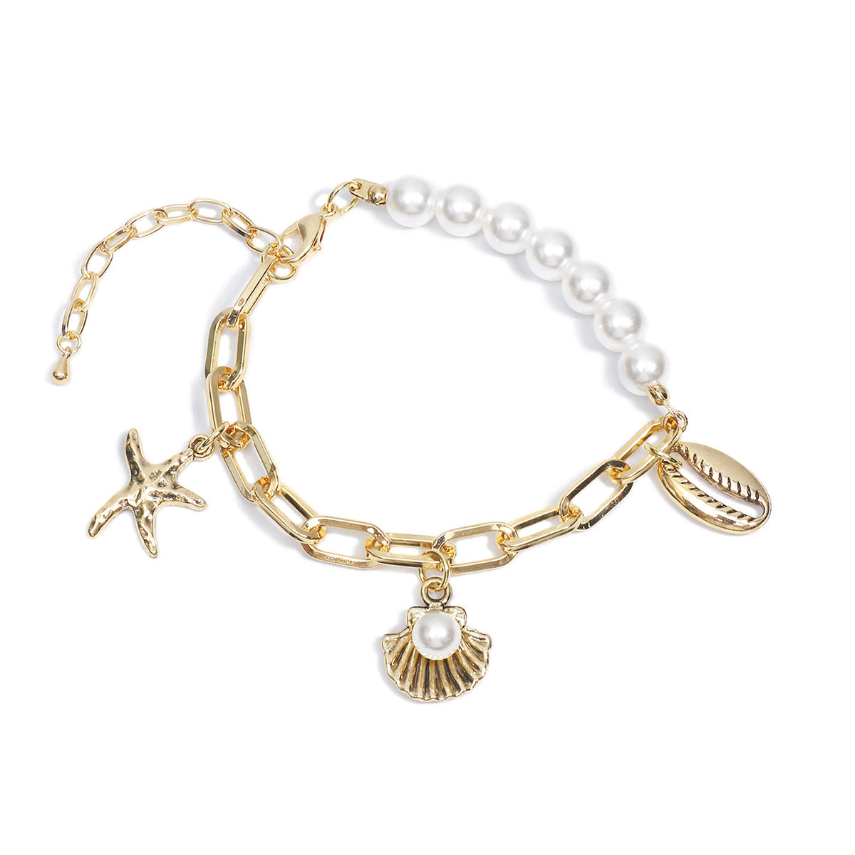 Wholesale Ocean Series Beach Starfish Shell Pendant Pearl Stitching Bracelet