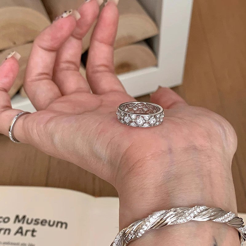 Wholesale Copper Zircon Lace Hollow Five-Petal Flower Ring