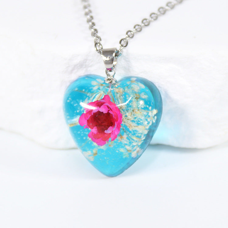 Wholesale 10pcs Small Star Flower Colorful Background Heart Shape Necklace