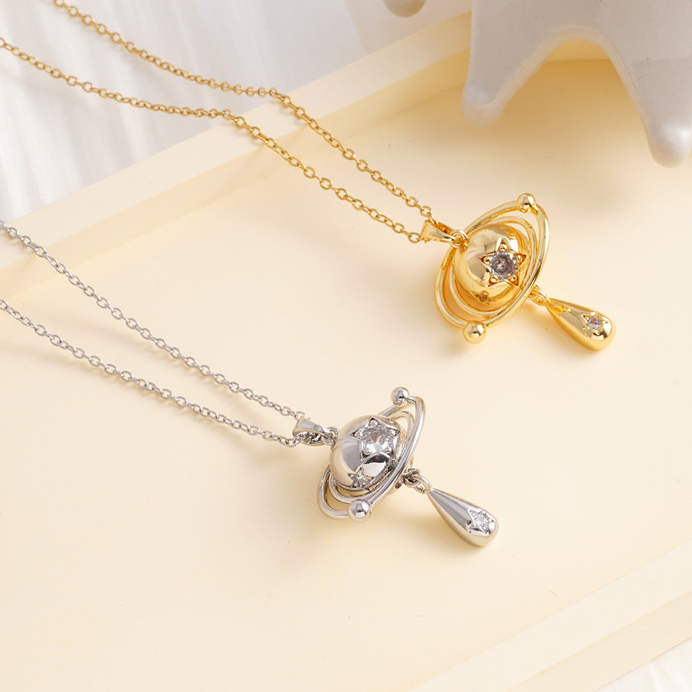 Wholesale Micro inlaid full diamond Saturn pin necklace