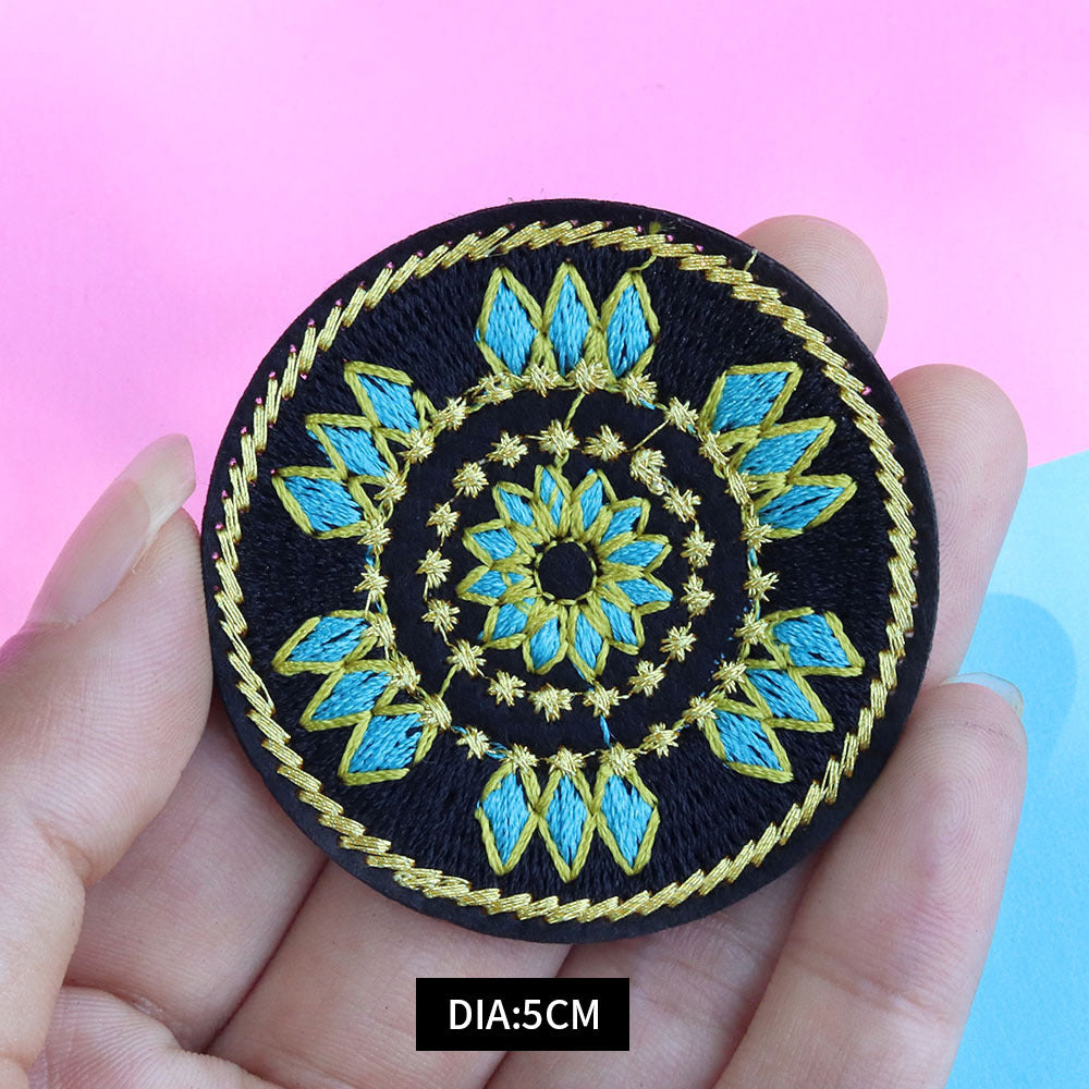 Wholesale 5cm ethnic style round floral embroidery sequins mixed with gold thread patch