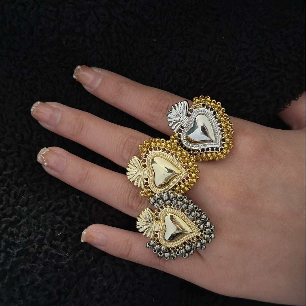 Wholesale Love  Gold and Silver Sacred Heart Copper Ring