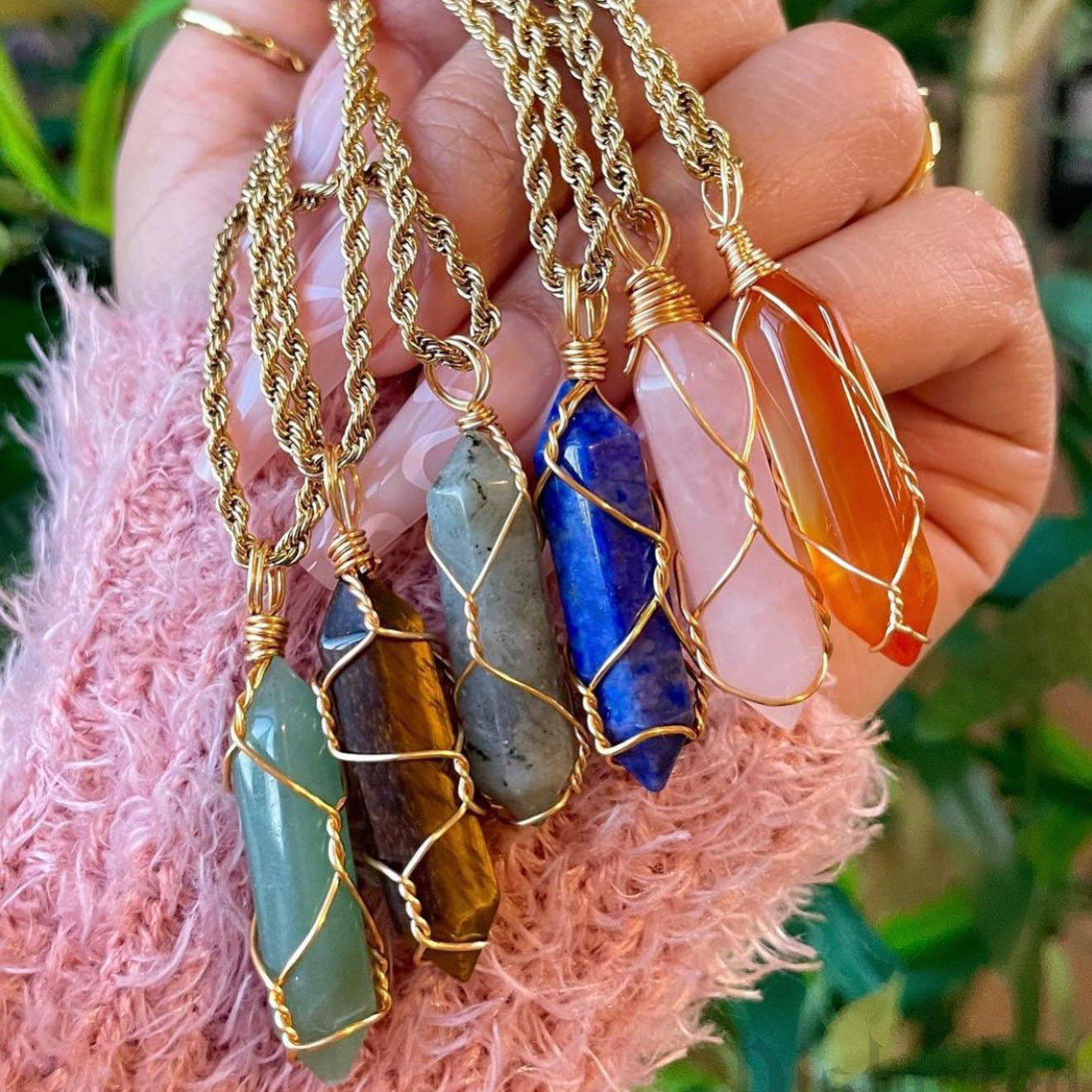 Wholesale turquoise pendant titanium steel twist chain crystal does not fade Necklaces