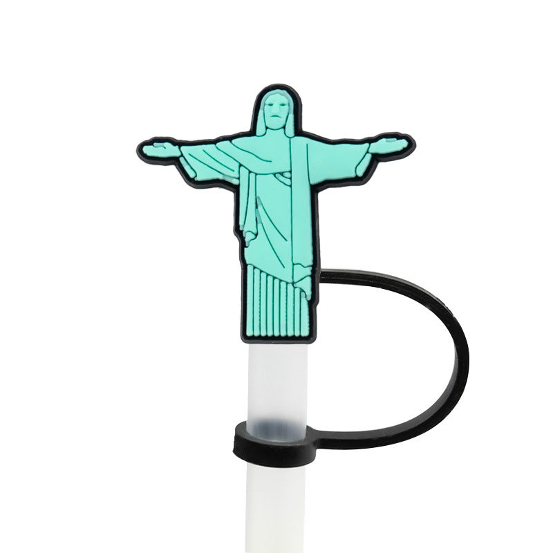 Wholesale 8-10mm 10PCS/PACK Cartoon Religious Silicone Dust-proof Straw Caps