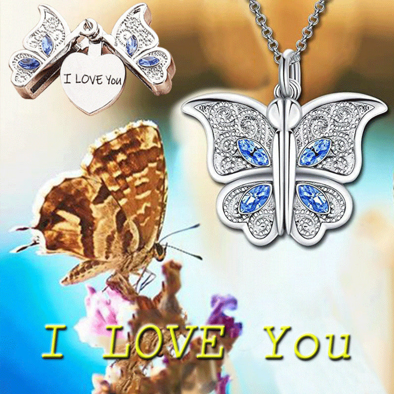 Wholesale Mother's Day ILoveYou Diamond Butterfly Openable Necklace