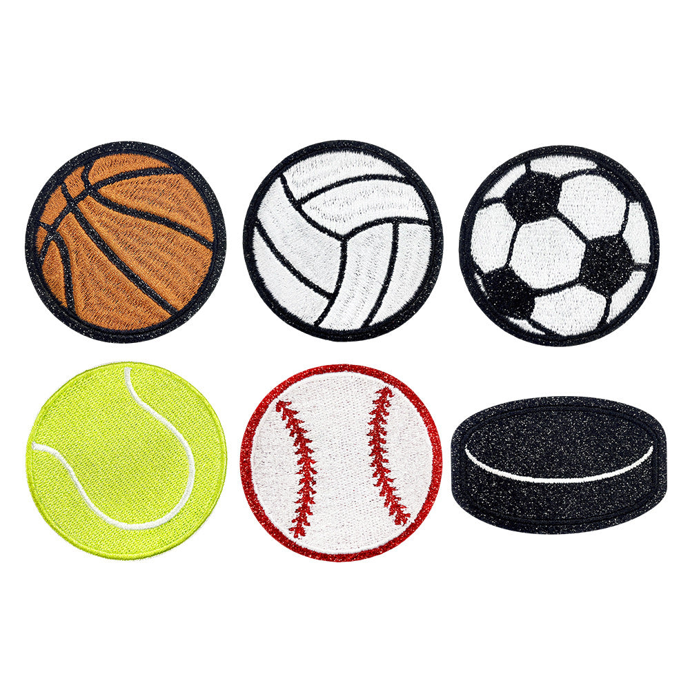 Wholesale Embroidered Sports Ball Patches Red White Athlete Design Adhesive DIY Applique For Coats Trendy Decorative Craft