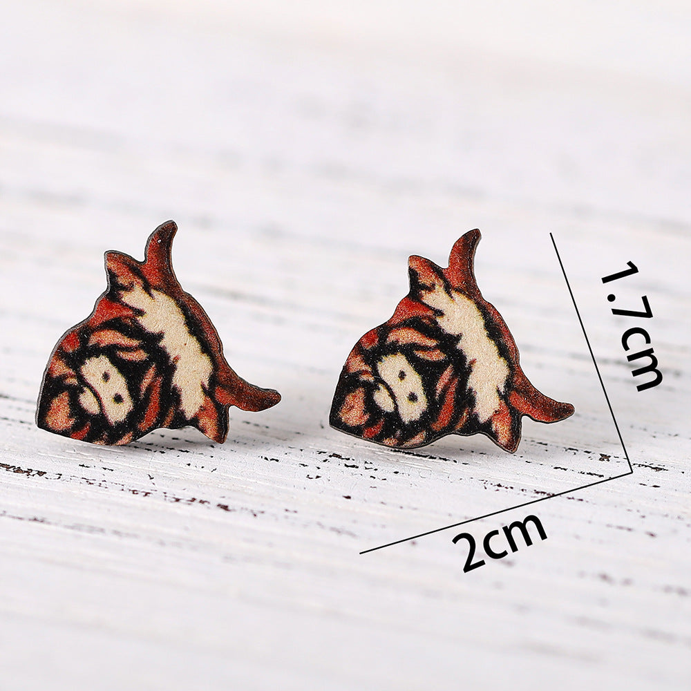 Wholesale  New Ethnic Western Denim Jewelry Dairy Pattern Love Cow Earrings Cute Wooden Earrings