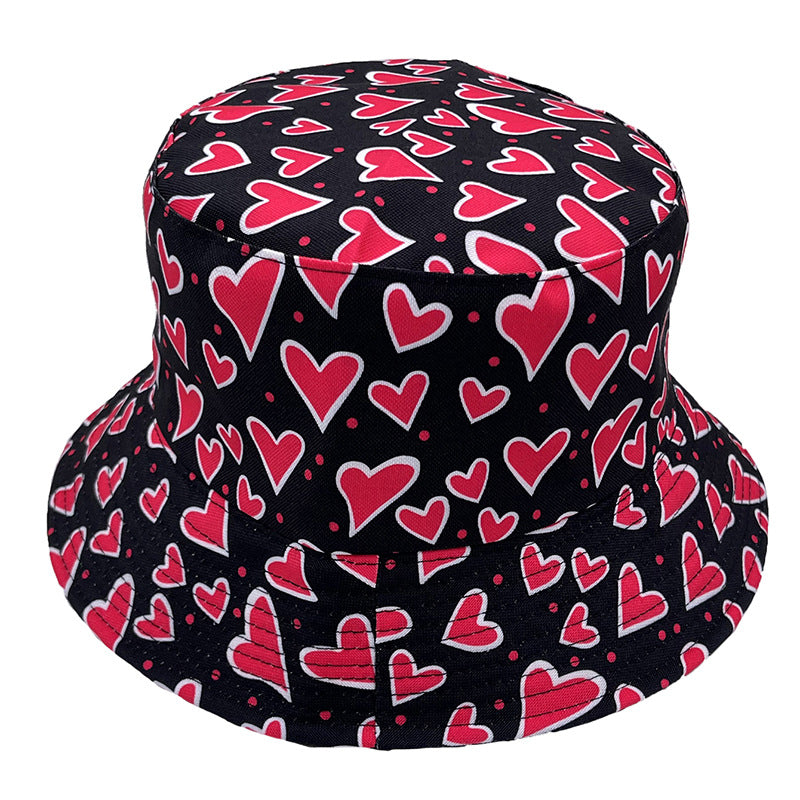 Wholesale Valentine's Day Peach Heart Red Heart Printed Polyester Fisherman Hat