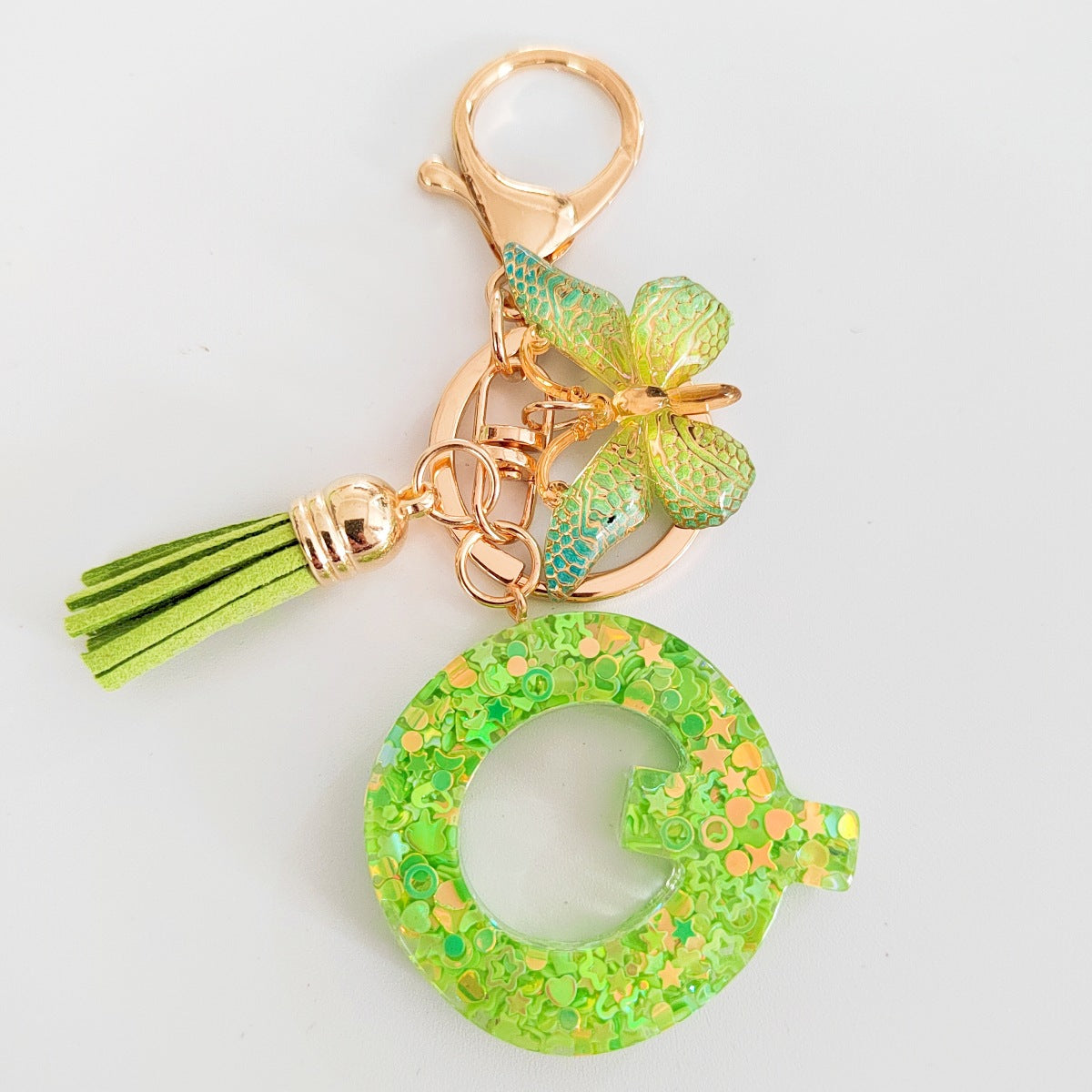 Wholesale 26 English Alphabet Keychain Pendant Green Star Glitter Resin Pendant  Key Chain