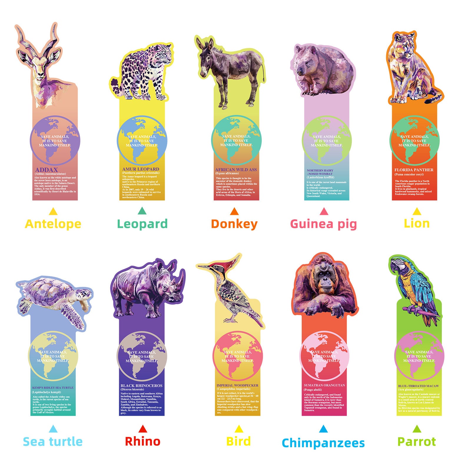 Wholesale 20pcs endangered animal paper bookmarks creative children student stationery