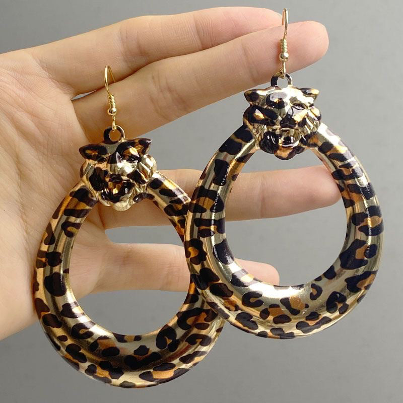 Wholesale Fashion Leopard Print Round Drop Earrings Retro Geometric Earrings For Women Party Jewelry Accessory