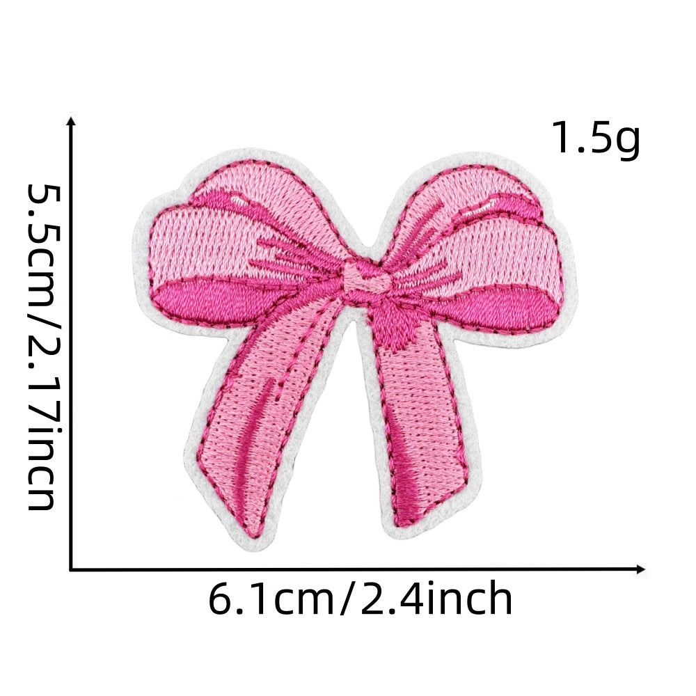 Wholesale Chic Pink Bow Embroidery Patch With Hot Melt Adhesive For Iron On Hair Accessories And Clothing Decoration