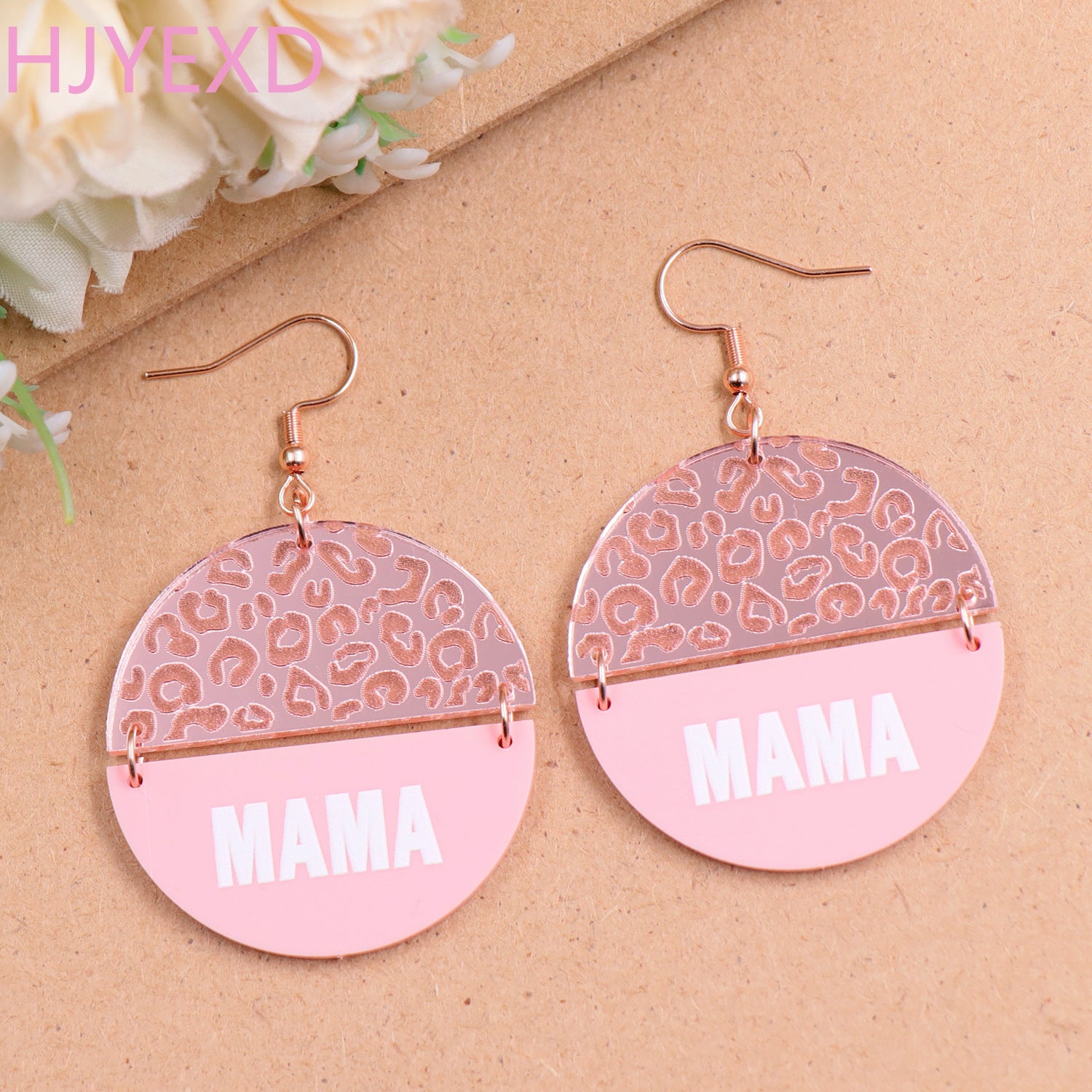 Wholesale Mother's Day Leopard Print Carved Acrylic Earrings