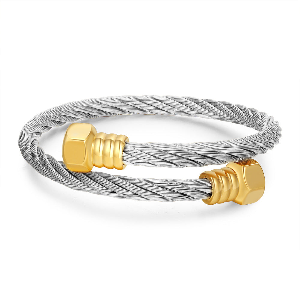 Retro personalized stainless steel wrapped geometric bracelet