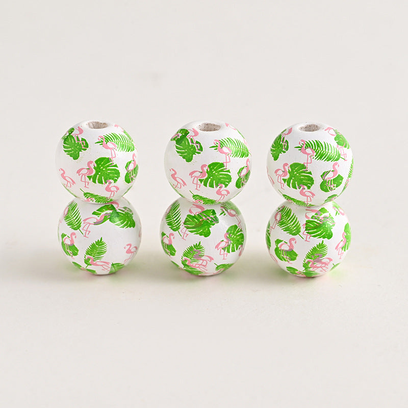 Wholesale 500PCS Watermelon Flamingo Printed Round Wooden Beads