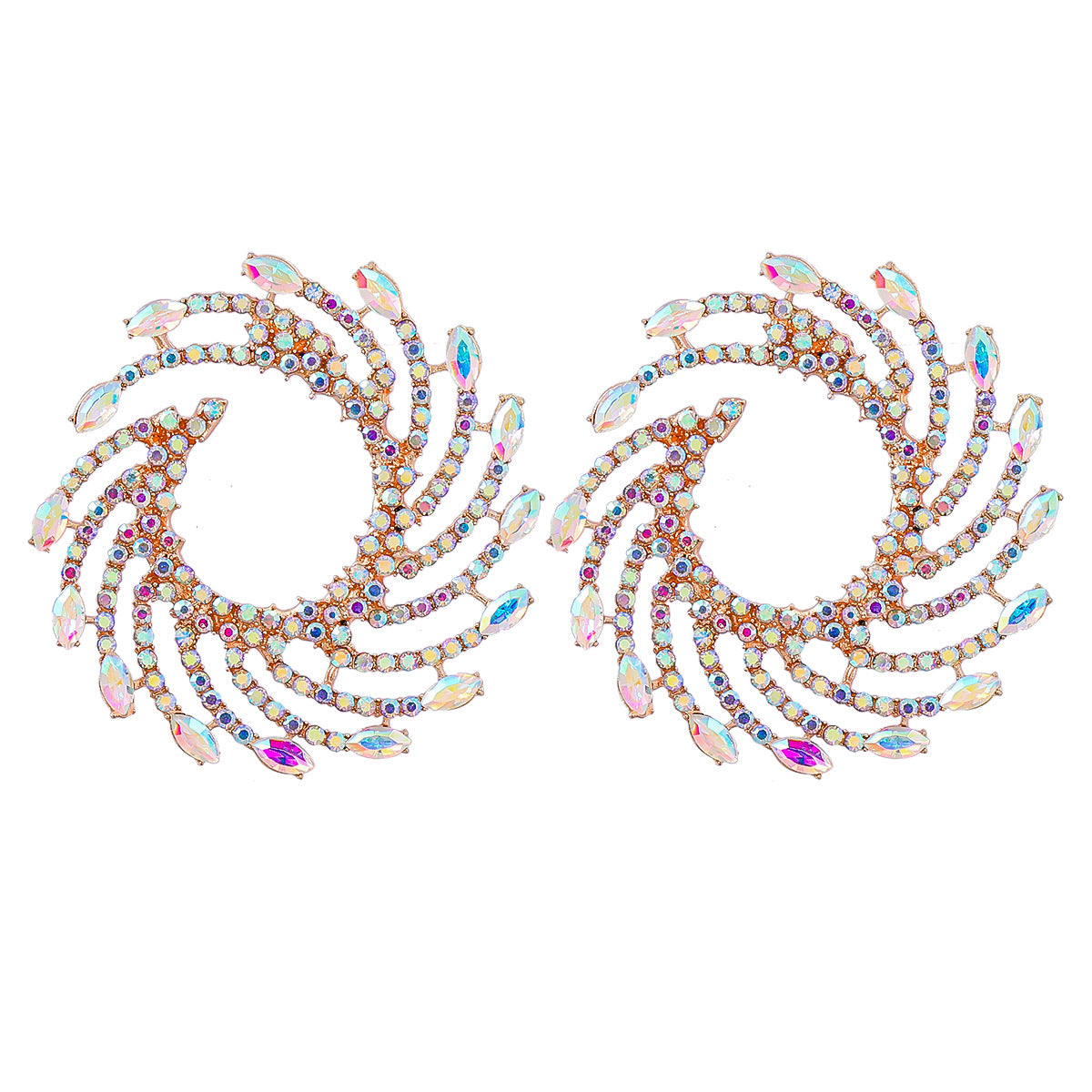 Wholesale Exaggerated Spiral Alloy Diamond Sunflower Earrings