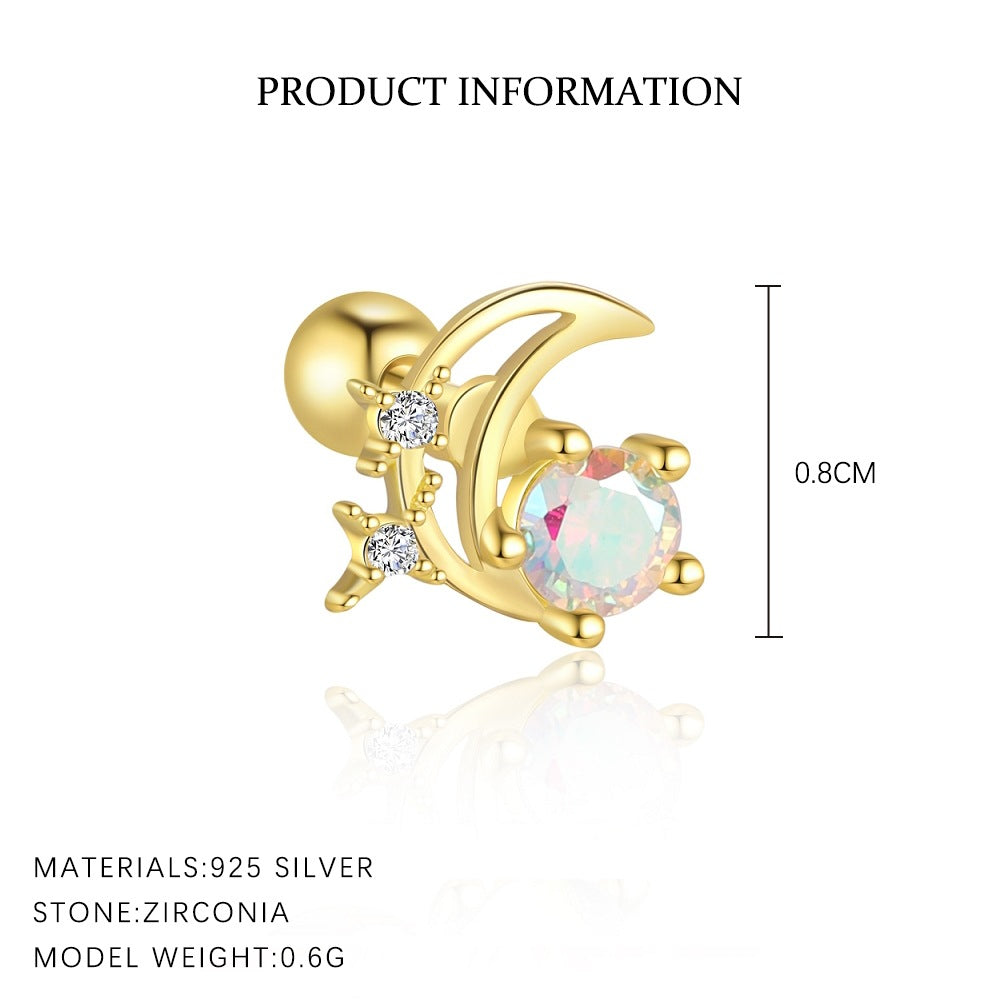 Wholesale Star Moon Zircon Round Head Earnail Ear Studs