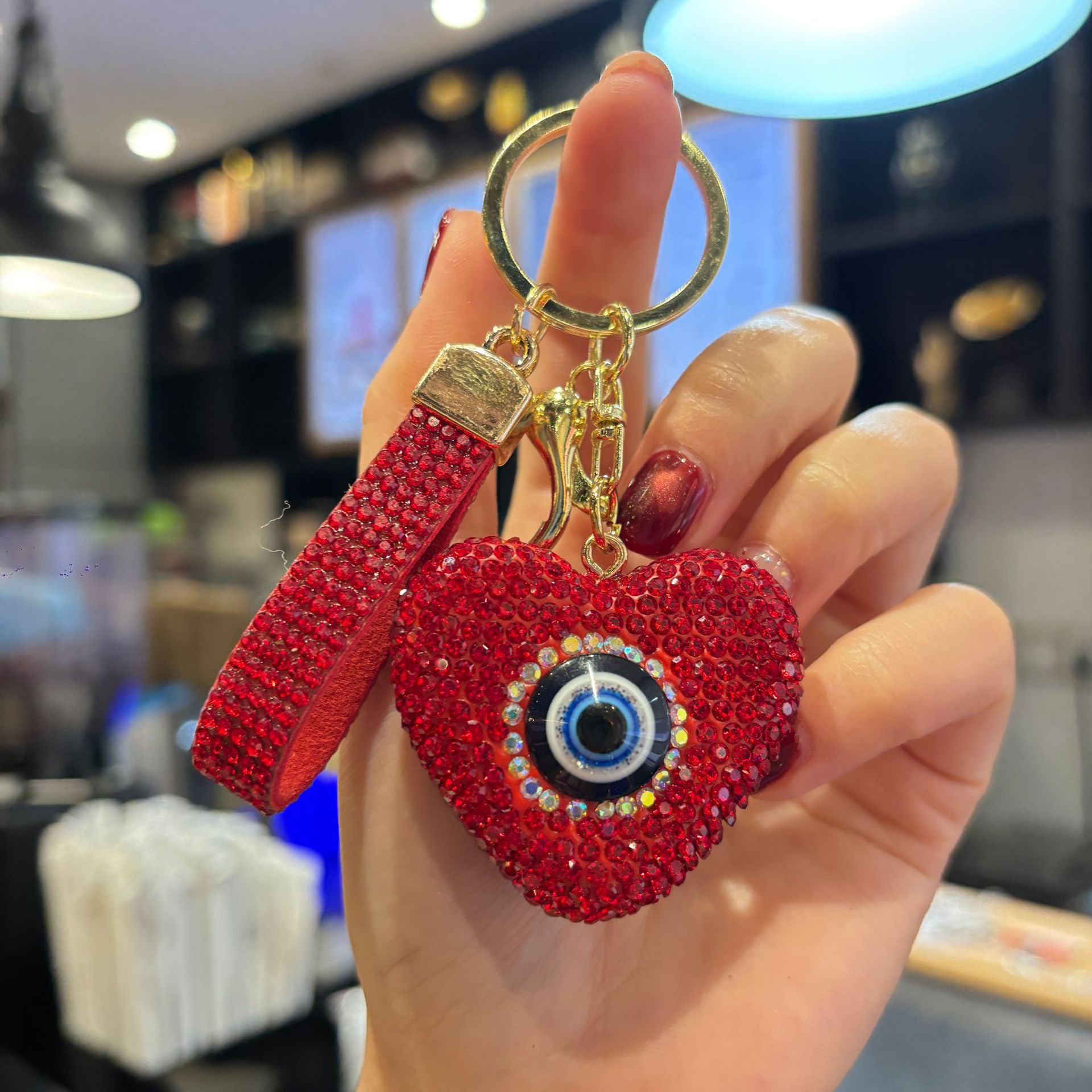 Wholesale Clay Full Rhinestone Heart Keychain