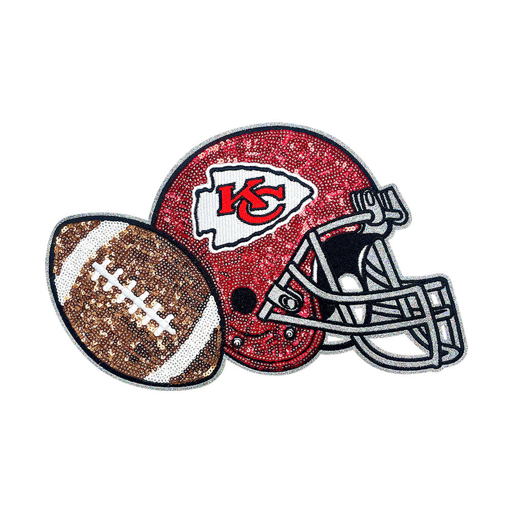 Wholesale Football Helmet Embroidered Patch Sequined Sparkle Design Iron On Adhesive Backing Large Size DIY Fashion Accessory For Hats Shoes DIY Patches