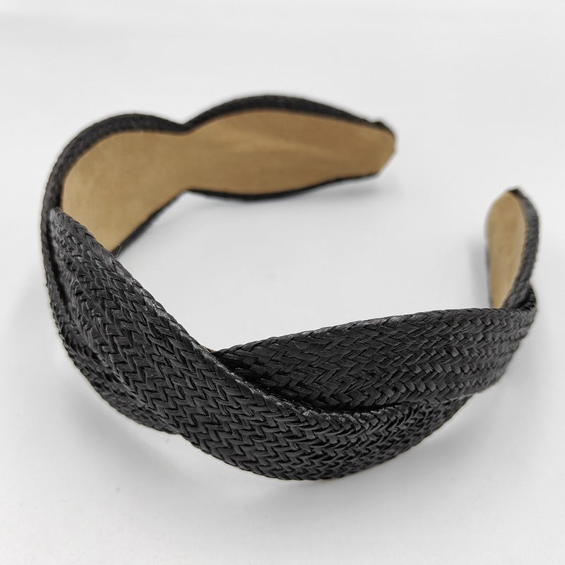 Wholesale Solid Color Grass Woven Wide Edge Hair Bands