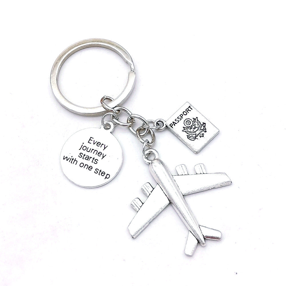 Wholesale DIY Alloy Aircraft Compass Friendship Keychain