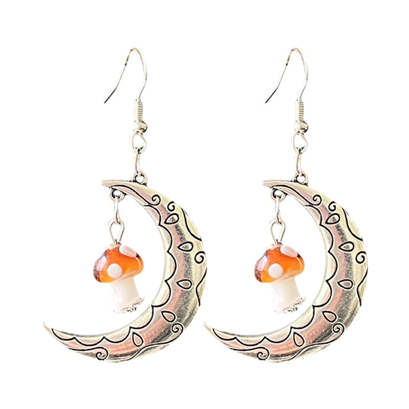 Wholesale Retro Bohemian Three-dimensional Glazed Mushroom Moon Mysterious Ethnic Style Pine Stone Earrings