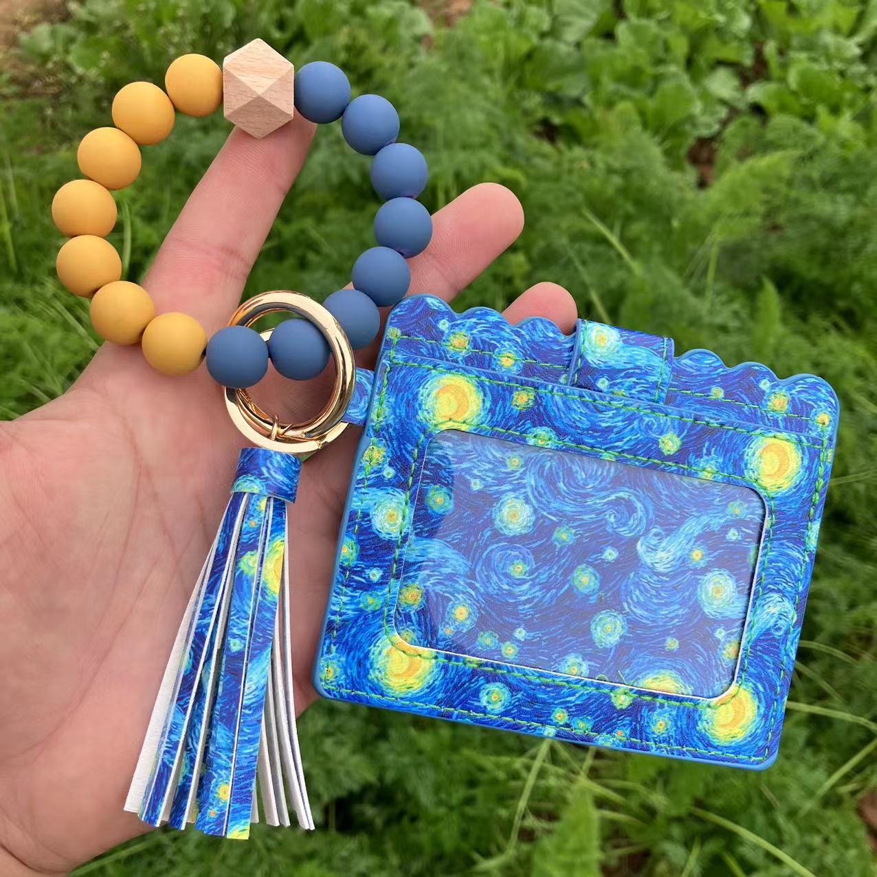 Wholesale Colorful Beads PU Leopard Snake Print Coin Purse Keychain