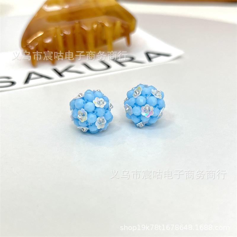 Wholesale 10pcs rose-colored flower ball Crystal Beads
