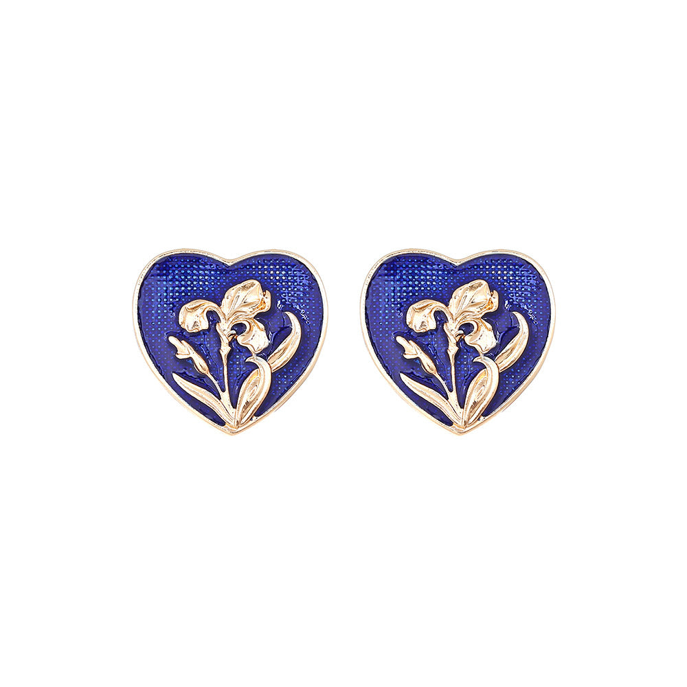 Wholesale Valentine's Day Vintage Heart Shape Enamel Flower Earrings