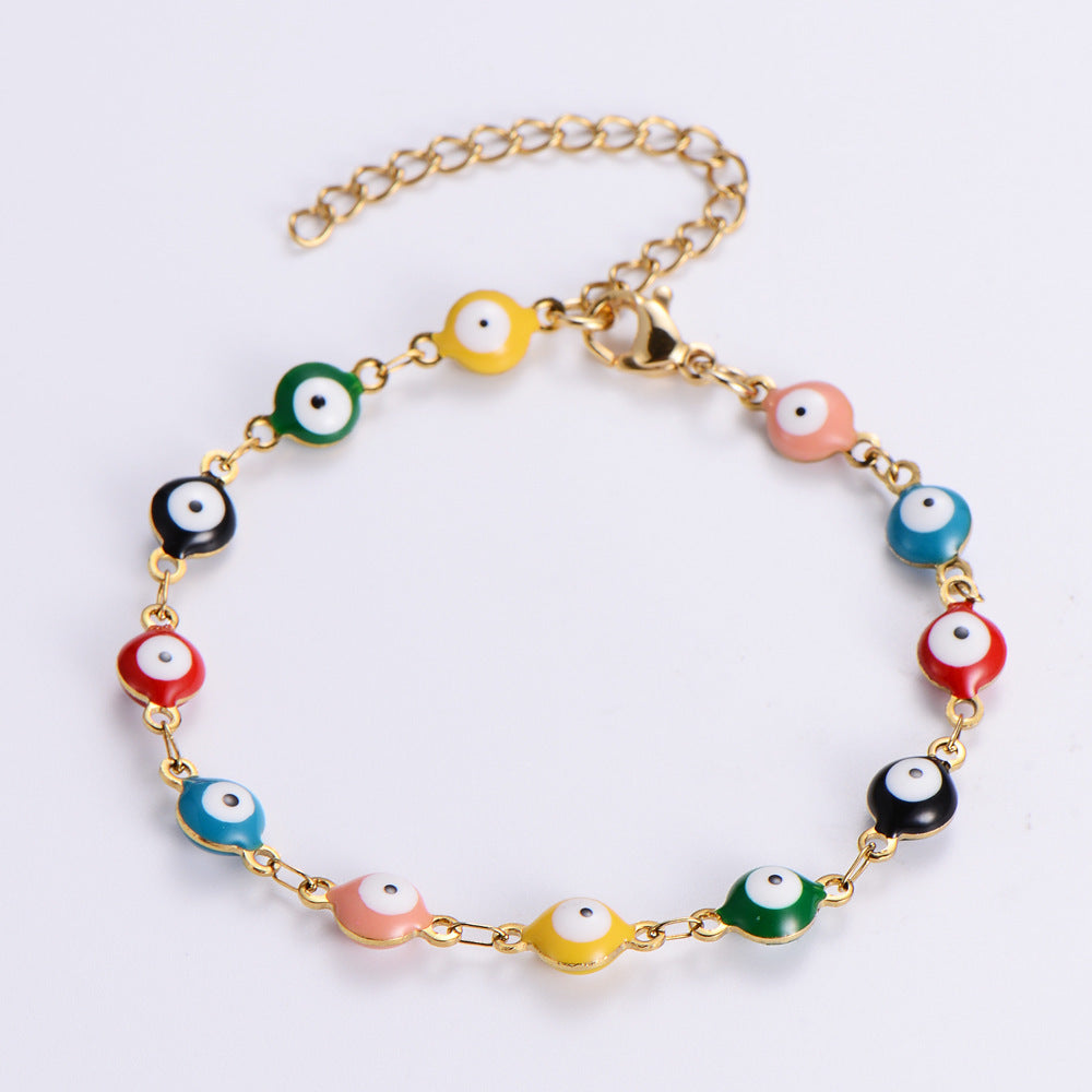 Wholesale Evil Eye Mixed Color Stainless Steel 18K Titanium Steel Round Eye Bracelet