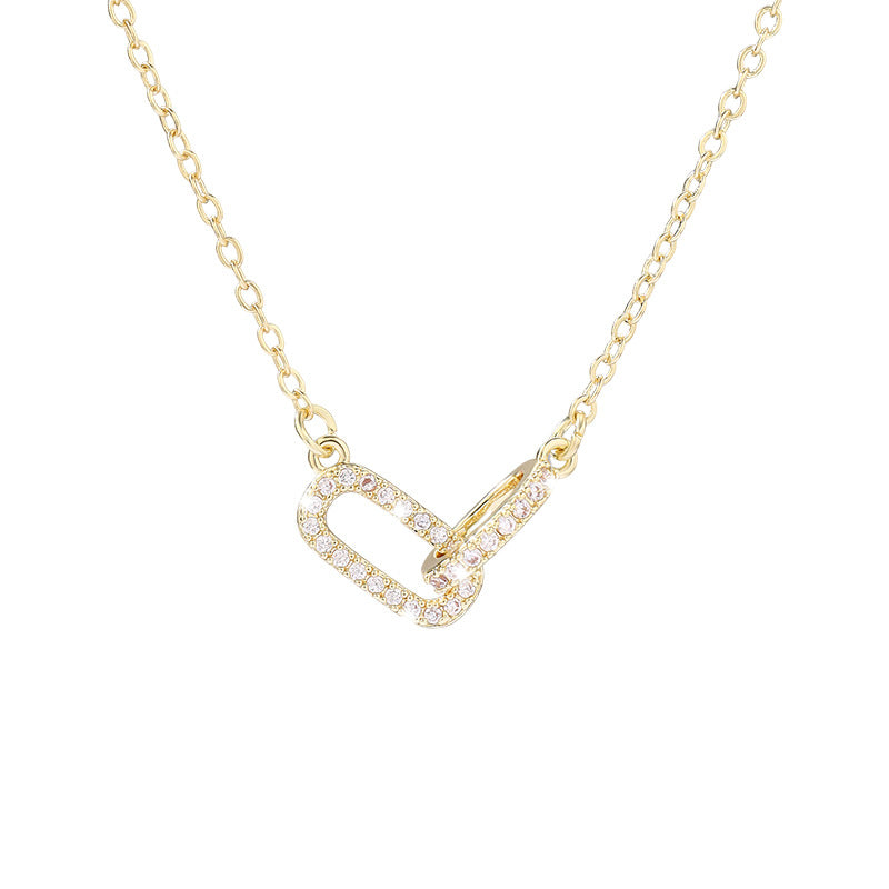 Wholesale Double Ring Geometric Zircon Collarbone Necklace Gold Tone Copper Chain Fashion Accessory For Gift Boutique Resale