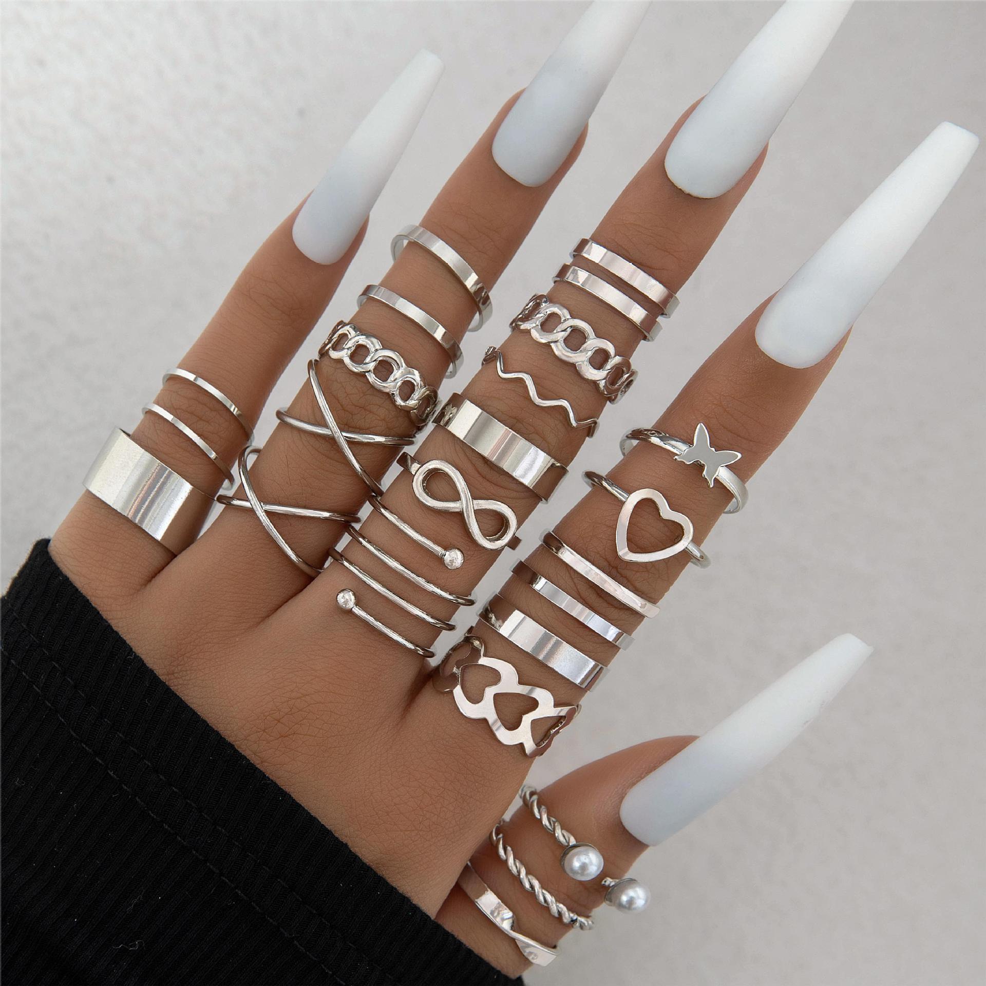 Wholesale Fashionable and versatile leaf heart personality geometric ring set