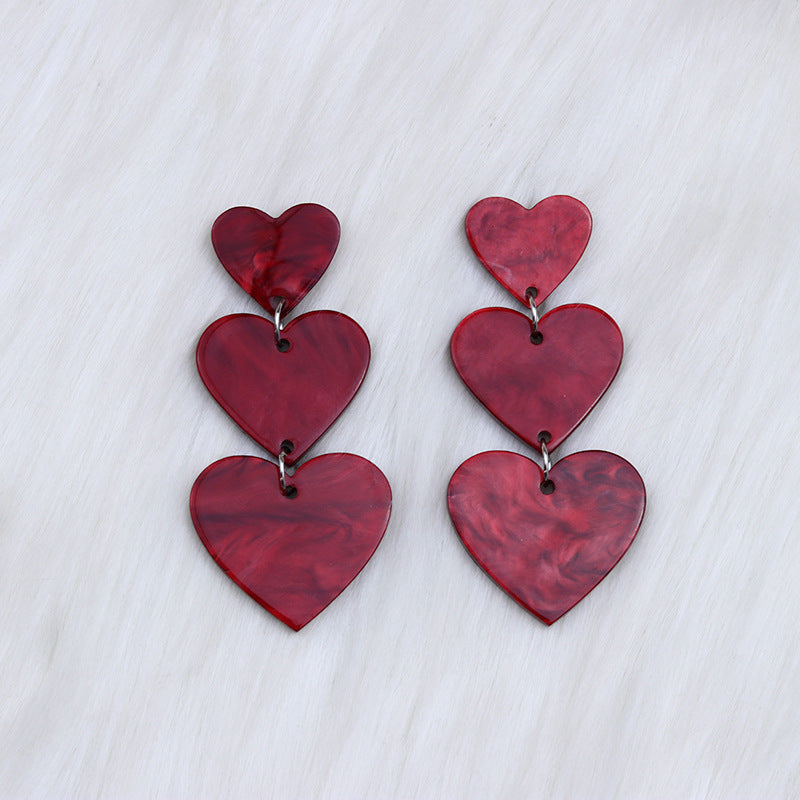 Wholesale Asymmetric Triple Love Acrylic Earrings