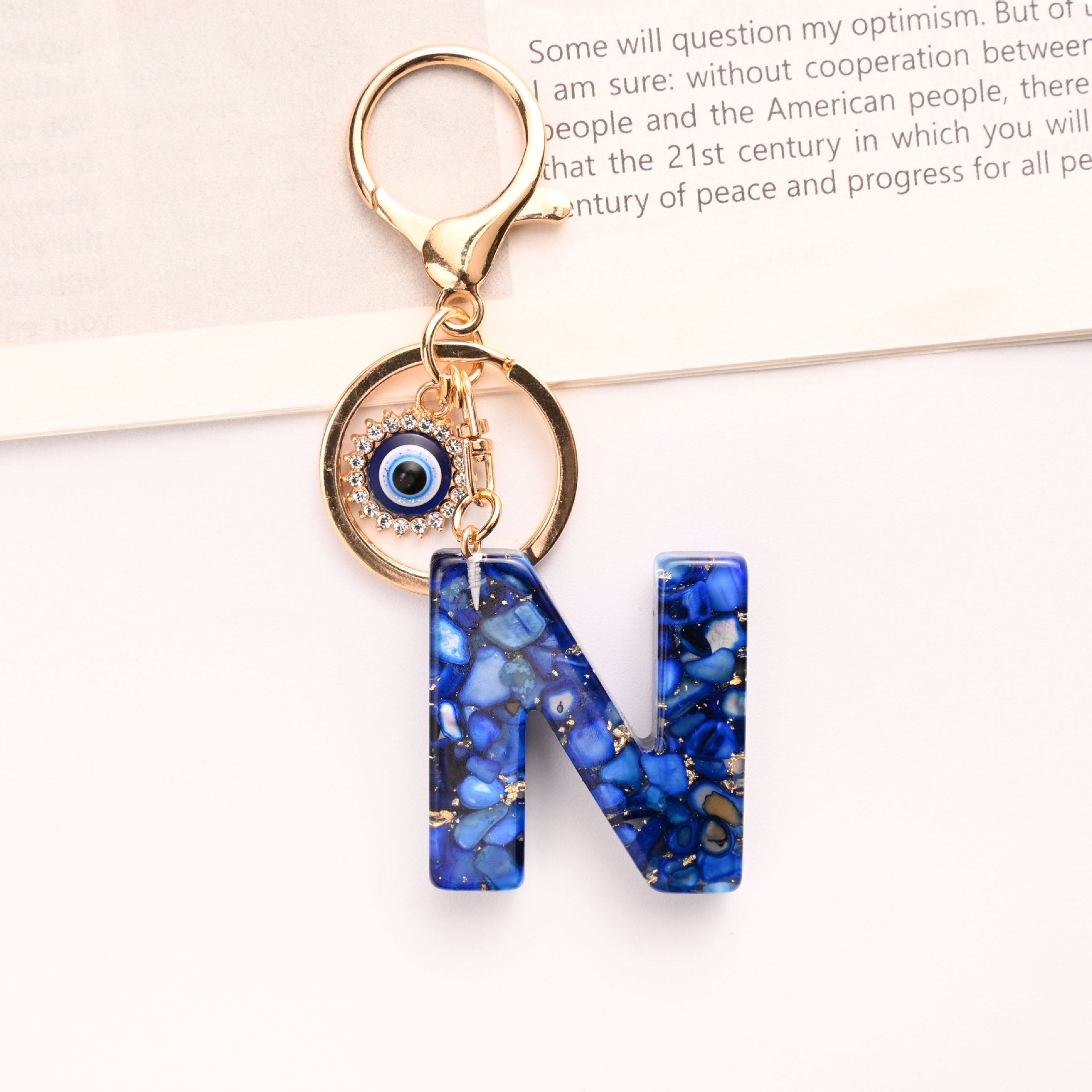 Wholesale Treasure Blue 26 English Letter Devil' s Eye Keychain