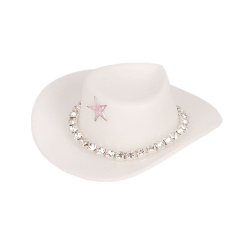 Wholesale Pink cowboy hat with diamond chain hairpin toy doll accessories hat plastic hat
