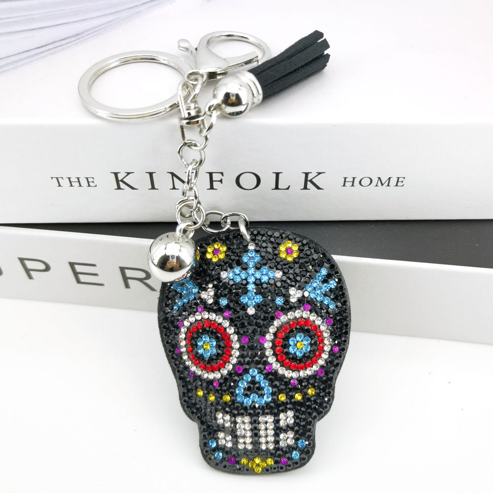 Wholesale  4pcs   Diamond studded punk ghost head Rhinestone Keychain