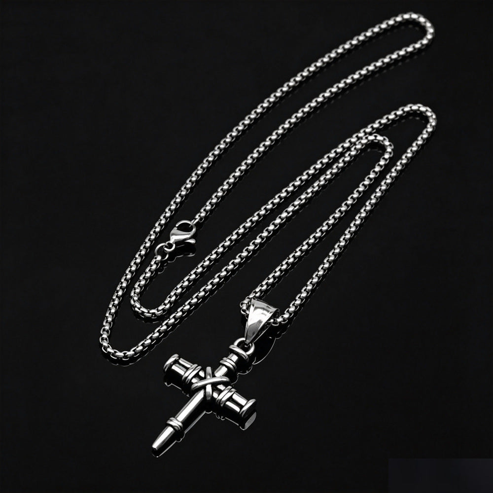 Wholesale Gold Plated Stainless Steel Knotted Nail Pendant Necklace Geometric Hip Hop Style Fashion Jewelry Accessory For Boutique Resale