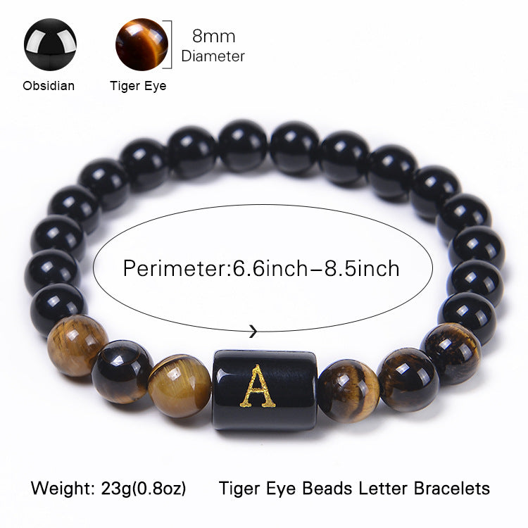 Wholesale Natural Tiger Eye Stone 26 Letter Obsidian Bracelet