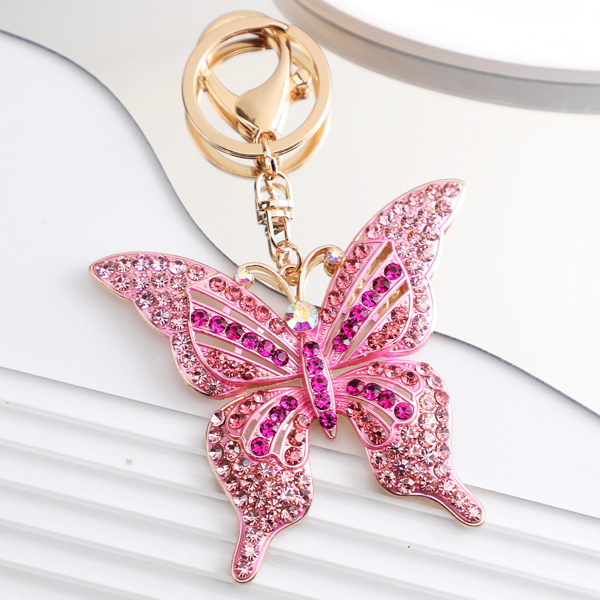 Wholesale Colorful diamond studded butterfly metal keychain
