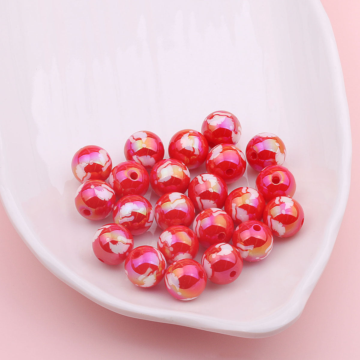 Wholesale 200pcs 16mm Christmas UV Plating Color Straight Hole Bead Square DIY Loose Beads