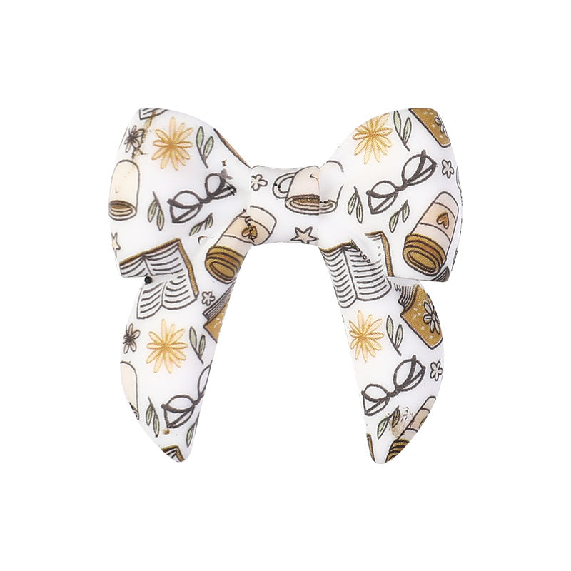 Wholesale  20pcs Bow Print 3D Silicone Bow Focal Beads Beaded Jewelry