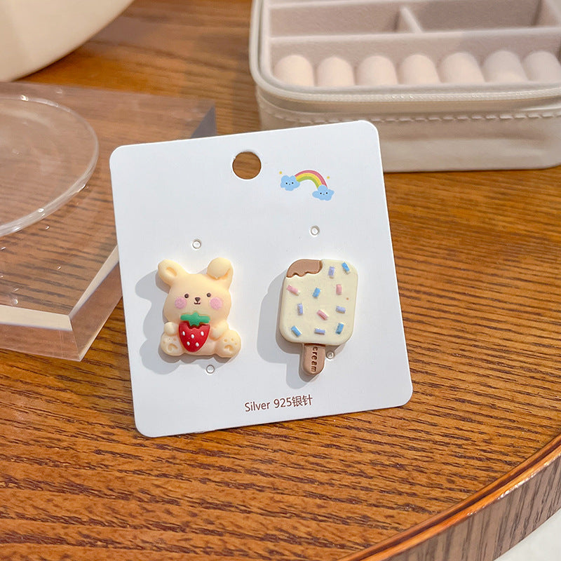 Wholesale Candy Color Rabbit Bear Ice Cream Match Color Strawberry Fruit Resin Earrings