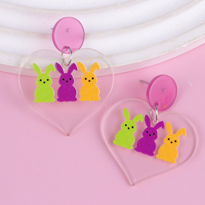 Wholesale Easter color sunglasses Rabbit printed earrings earrings female acrylic simple personalized earrings