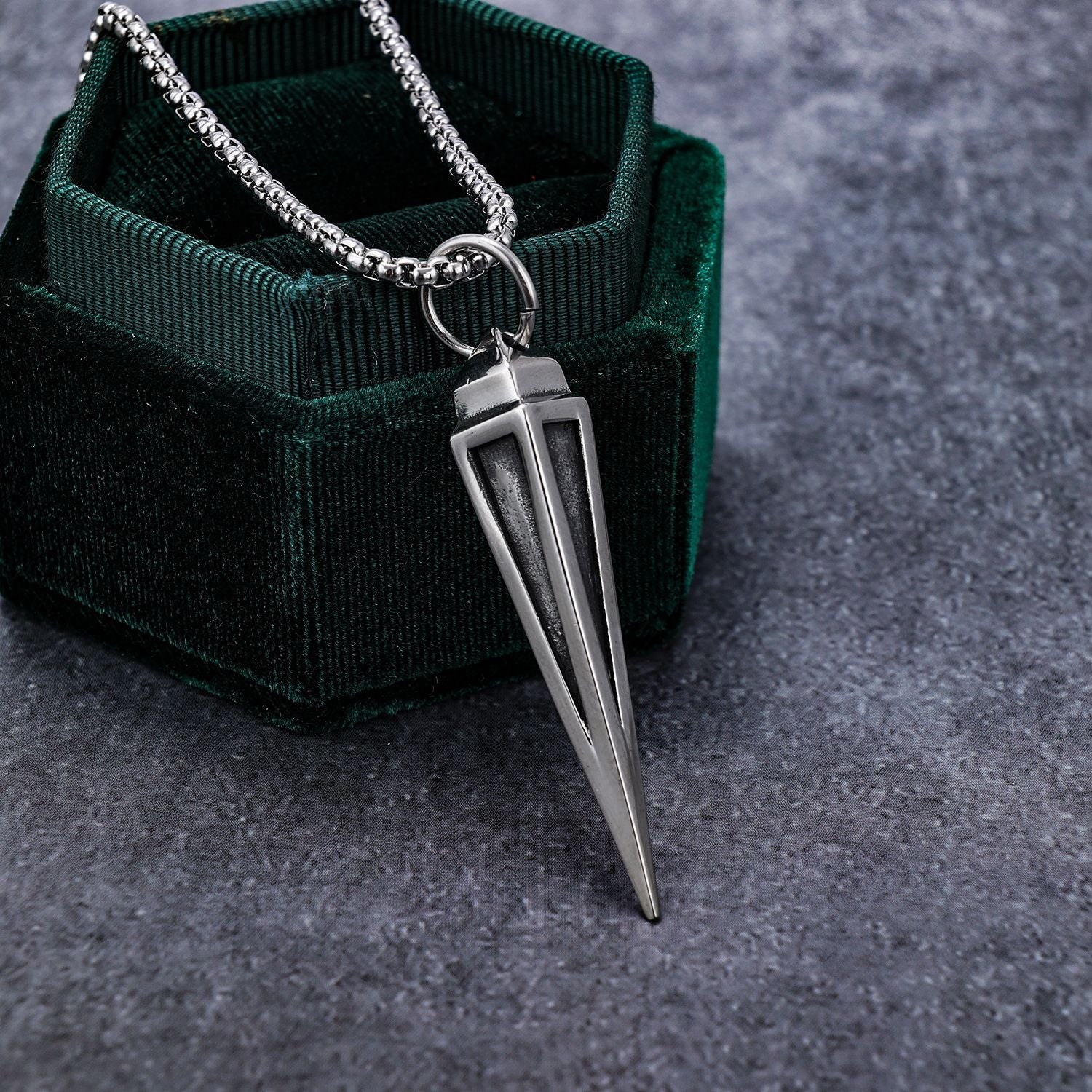 Wholesale retro trend triangular cone shape stainless steel pendant