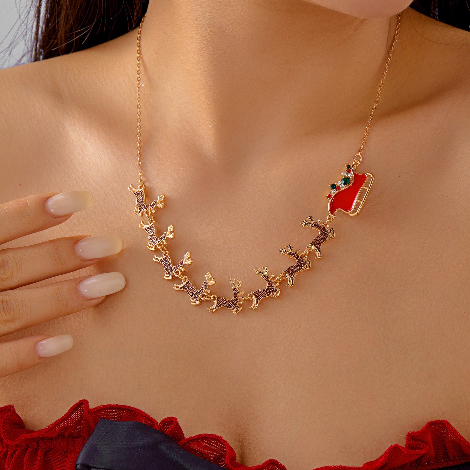 Wholesale Cute Snowman Snowflake Christmas Tree Pendant Necklace for Women