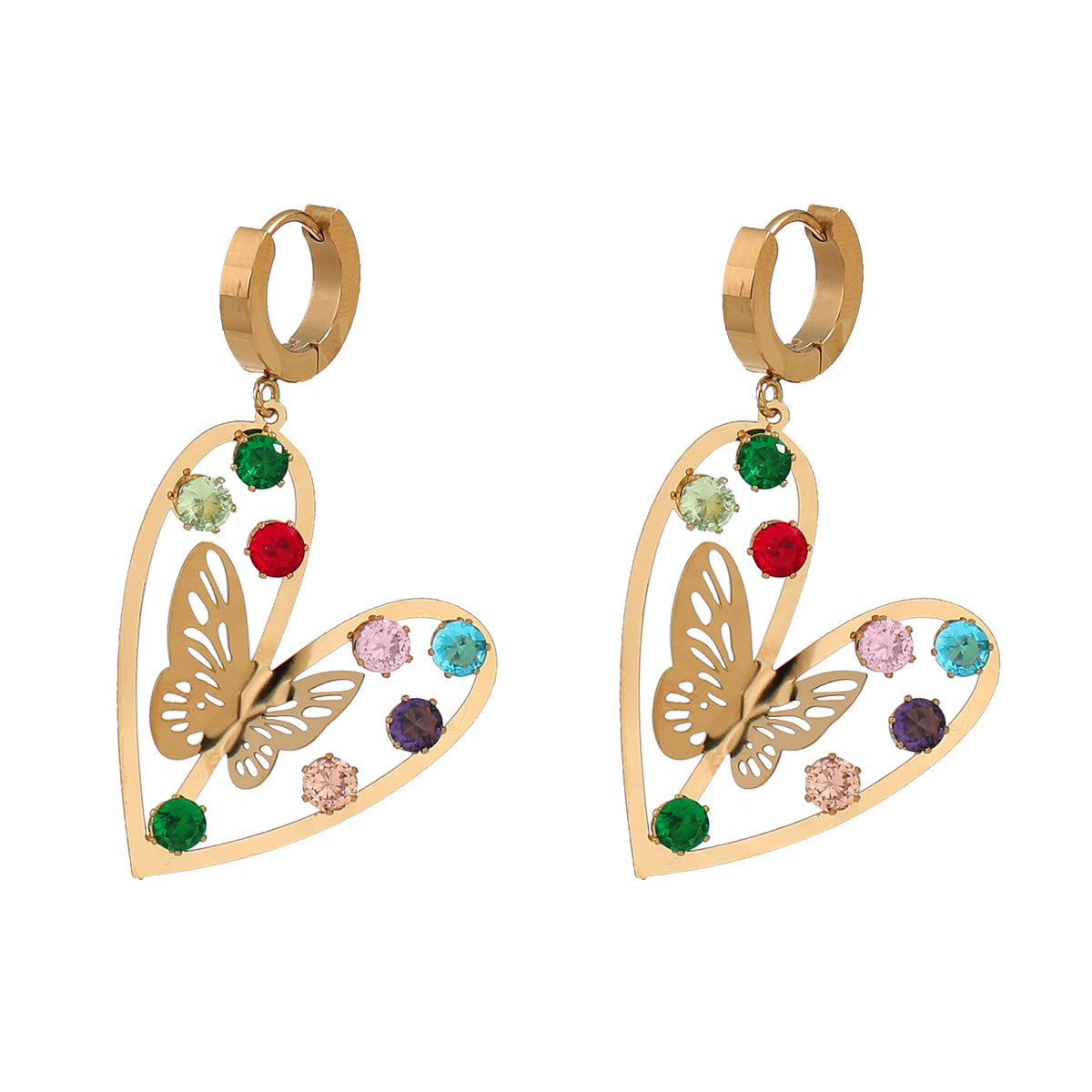 Wholesale Stainless Steel Vintage Love Butterfly Diamond Earrings