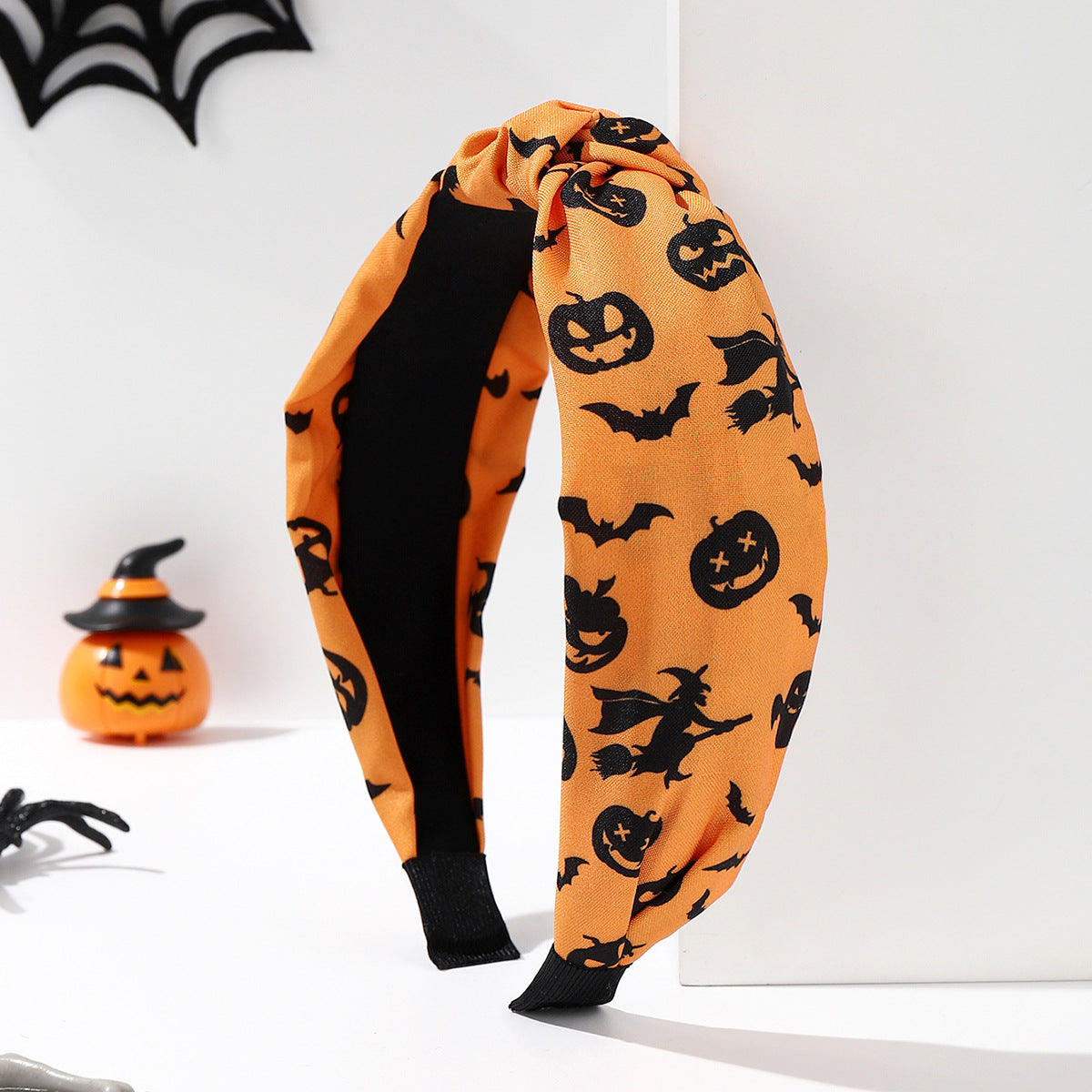 Wholesale Fabric Skull Pumpkin Knotted Wide Brim Headband