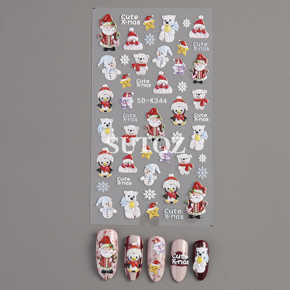 Wholesale 3pcs/pack Snowflake Bear Elk 5D Nail Art Stickers