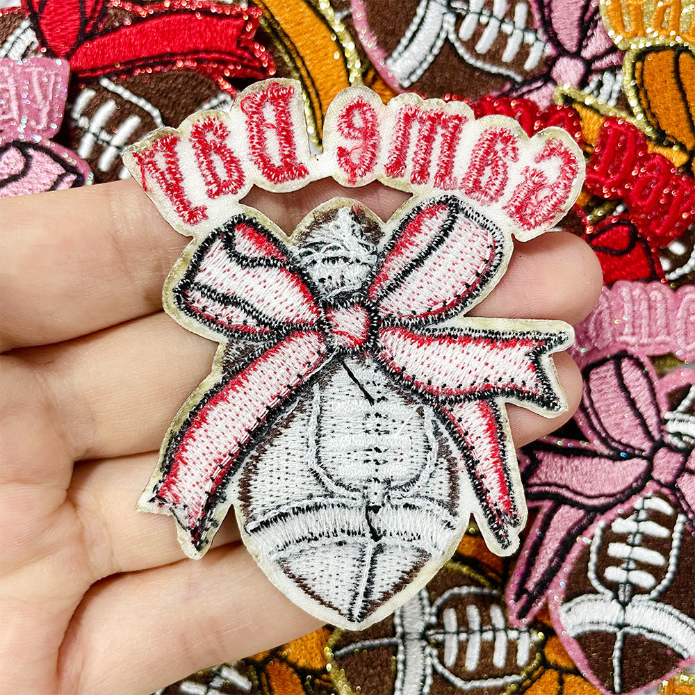Wholesale Chic Gameday Football Embroidered Patch With Olive Ball Design Iron On DIY Fashion Accessory